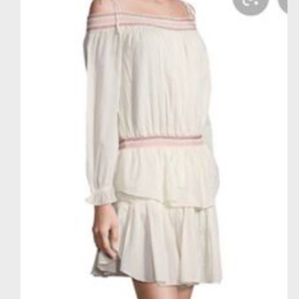 LoveShackFancy Off The Shoulder Cream Embroidered Dress Size Small